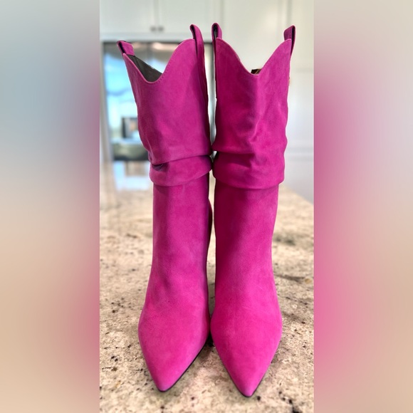 Guess Pink Suede Slouchy Heeled Boots - Picture 3 of 16